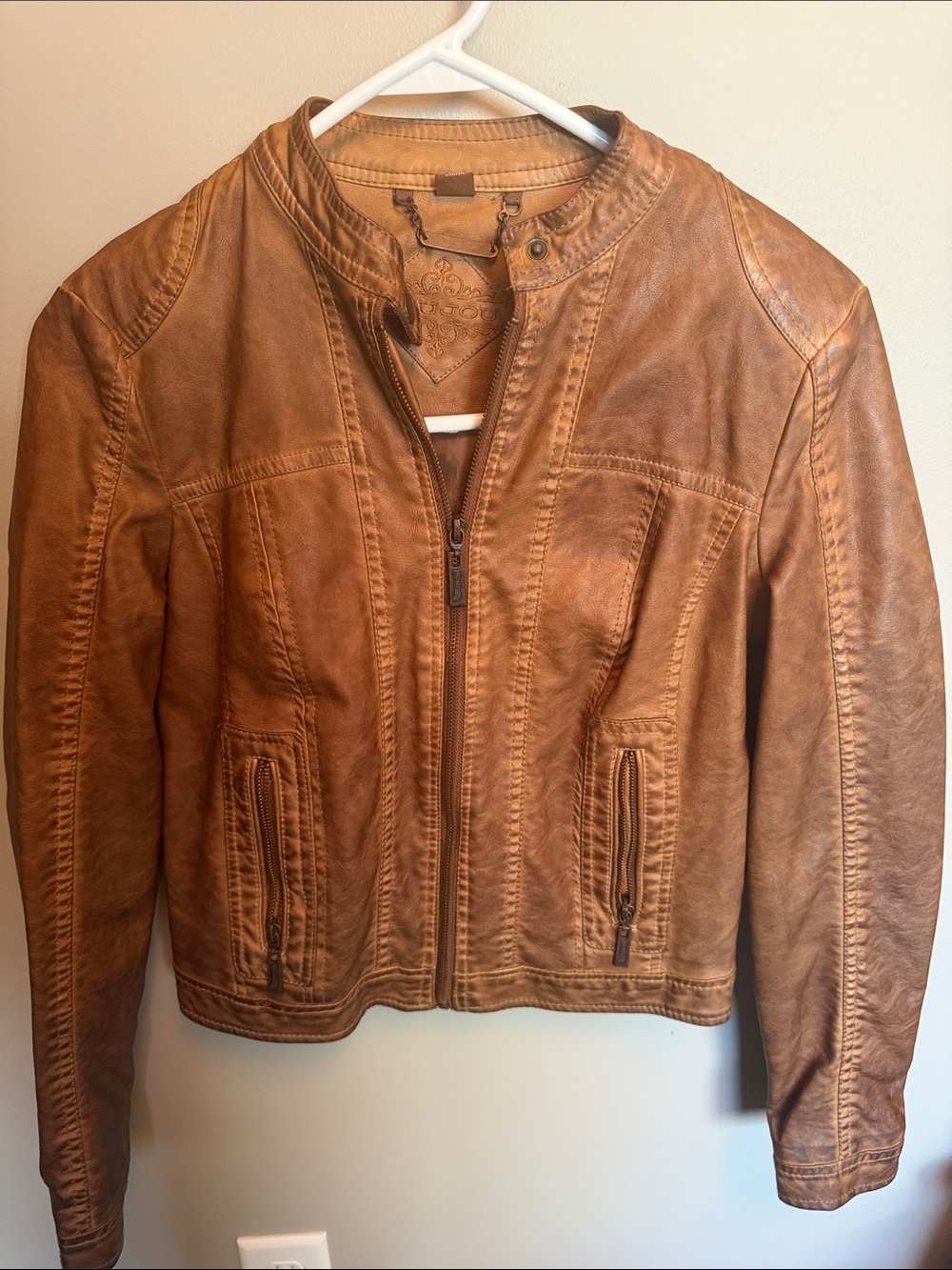 Jou Jou Cognac Brown Leather Zip-Front Jacket